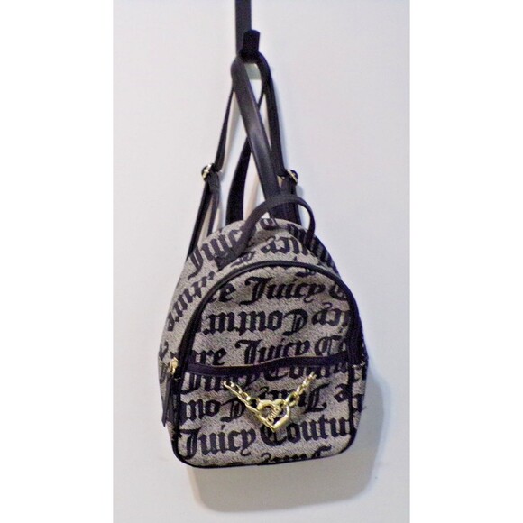 Juicy Couture Backpack Purse Black Gray Logo Bag Chain w/Heart AOP Y2K Style - Picture 1 of 6
